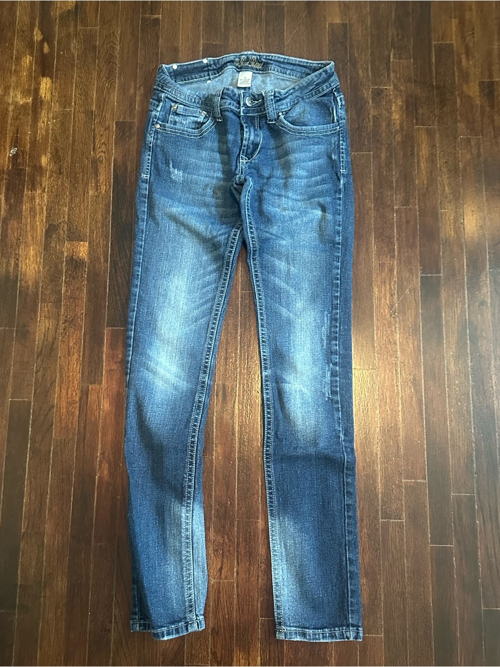 Red Rivet Blue Denim Skinny Jeans Embroidered Flap Pockets Womens Size 5
